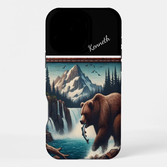 Coque iPhone Fête du grizzli par cascade (Verso)