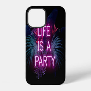 Coque iPhone 12 Fête tropicale, feuilles de néon de palme.