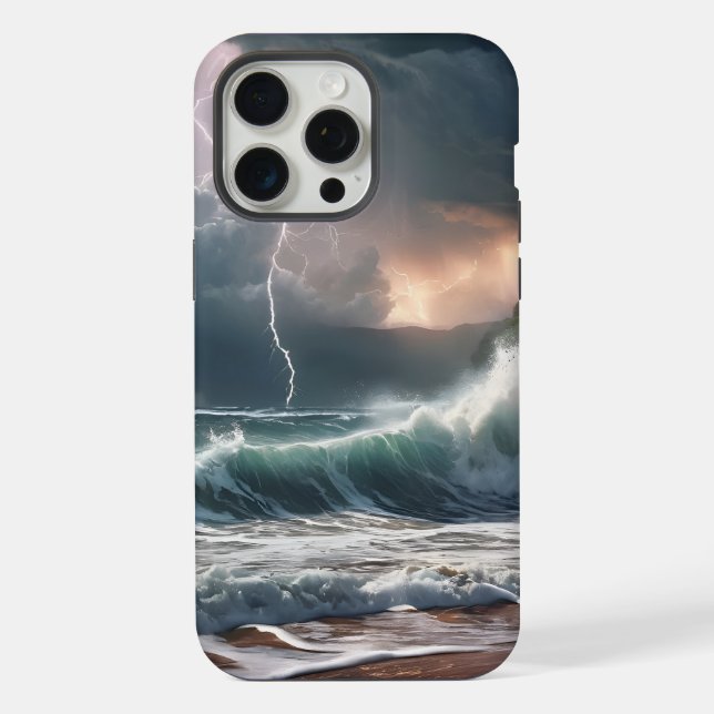 Coque iPhone Feu de foudre Waves Beach Paysage (Verso)