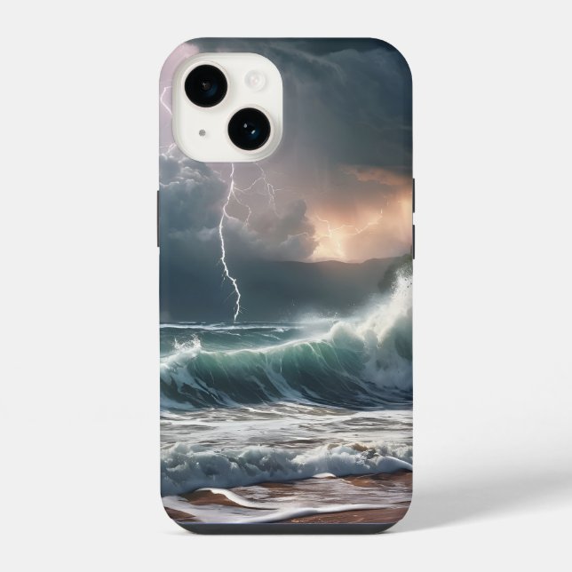 Coque iPhone Feu de foudre Waves Beach Paysage (Verso)