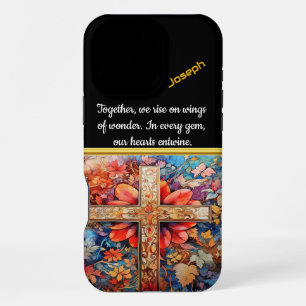 Coque iPhone 16 Pro Max Feuillage d'automne avec croix à l'aquarelle