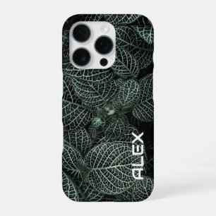 Coque iPhone 16 Pro Feuillage varié - Feuilles vert foncé avec blanc