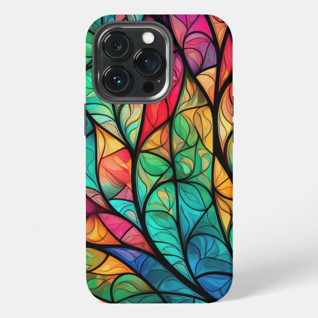 Coque iPhone Feuillage vibrant en verre coloré (Dos)