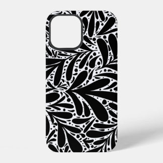 Coque iPhone 12 Feuille abstrait noir et blanc
