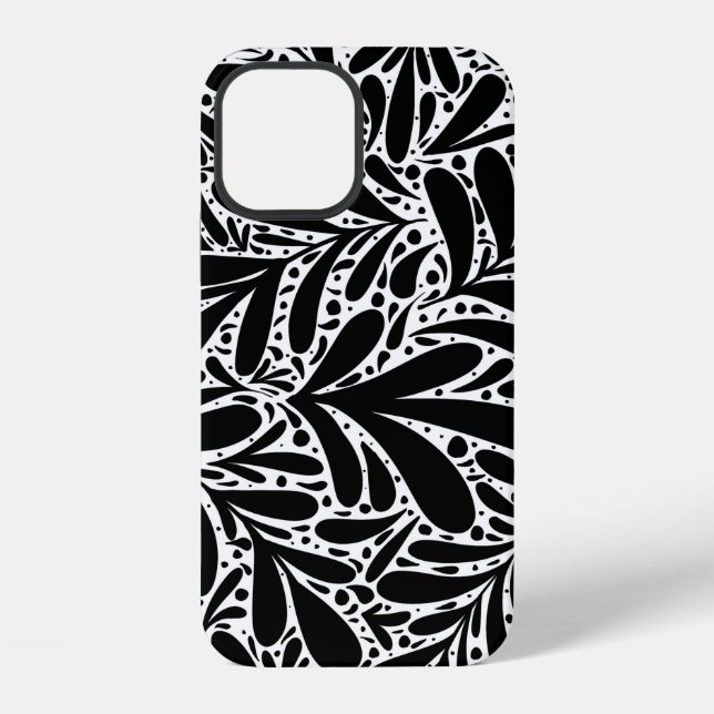 Coque iPhone Feuille abstrait noir et blanc (Verso)