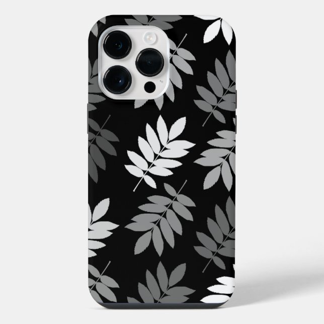 Coque iPhone Feuille aînée grand motif noir blanc gris (Verso)