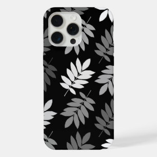 Coque iPhone 15 Pro Max Feuille aînée grand motif noir blanc gris