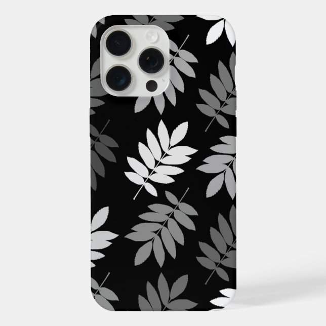 Coque iPhone Feuille aînée grand motif noir blanc gris (Verso)