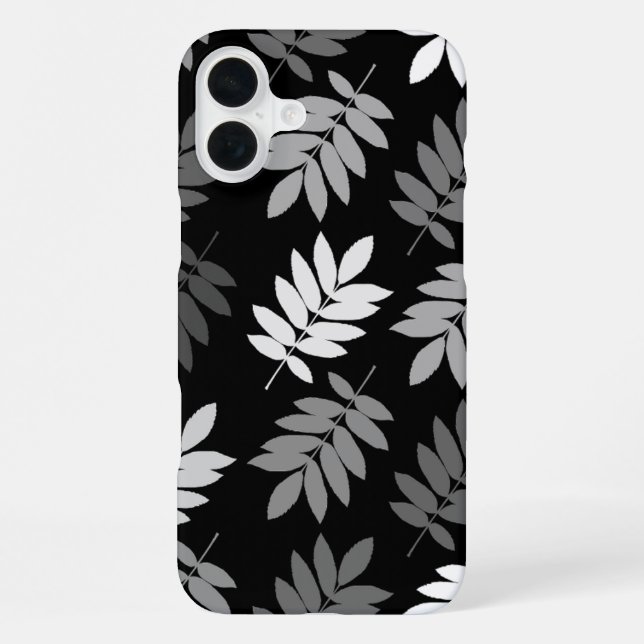 Coque iPhone Feuille aînée grand motif noir blanc gris (Verso)
