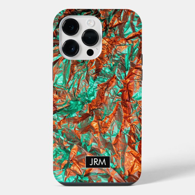 Coque iPhone Feuille d'aluminium froissée iridescente Monogramm (Verso)