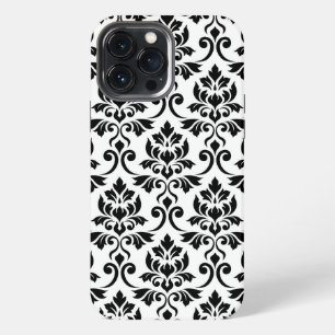 Etui iPhone 13 Pro Max Feuille Damask Lg Motif noir sur blanc
