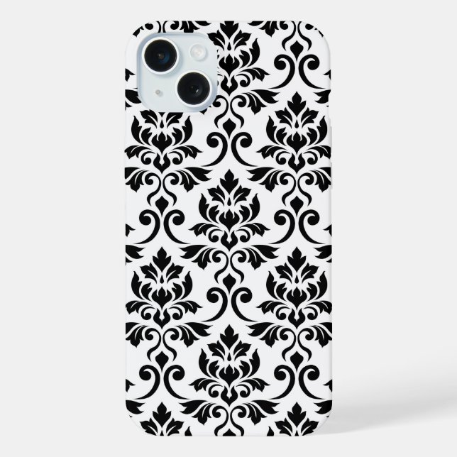Coque iPhone Feuille Damask Lg Motif noir sur blanc (Verso)