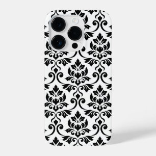 Coque Pour iPhone 14 Plus Feuille Damask Lg Motif noir sur blanc