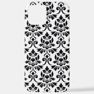 Coque iPhone 12 Pro Max Feuille Damask Lg Motif noir sur blanc
