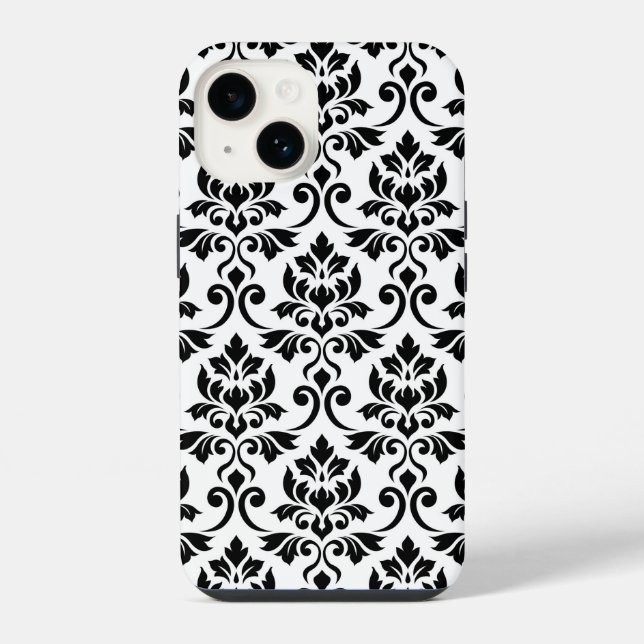 Coque iPhone Feuille Damask Lg Motif noir sur blanc (Verso)