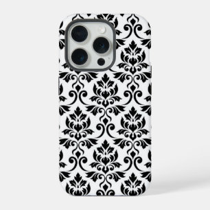 Coque iPhone 15 Pro Feuille Damask Lg Motif noir sur blanc