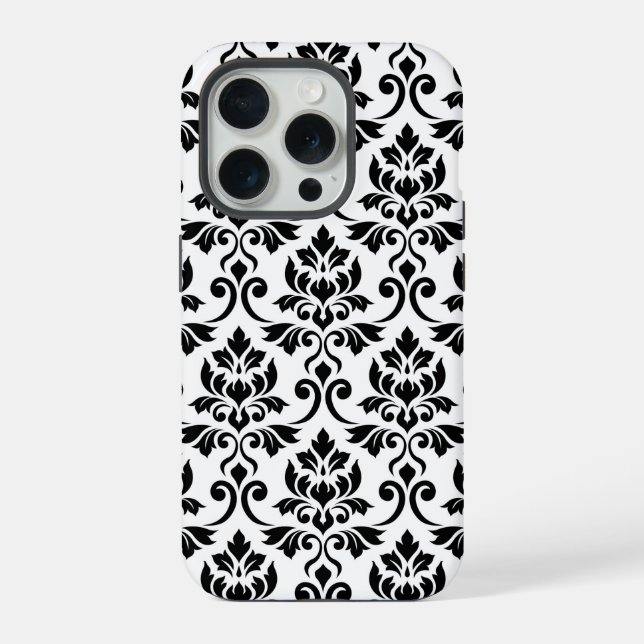 Coque iPhone Feuille Damask Lg Motif noir sur blanc (Verso)