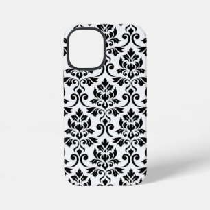 Coque iPhone 12 Mini Feuille Damask Lg Motif noir sur blanc