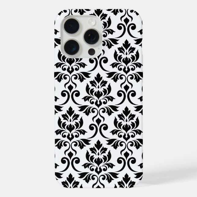 Coque iPhone Feuille Damask Lg Motif noir sur blanc (Verso)