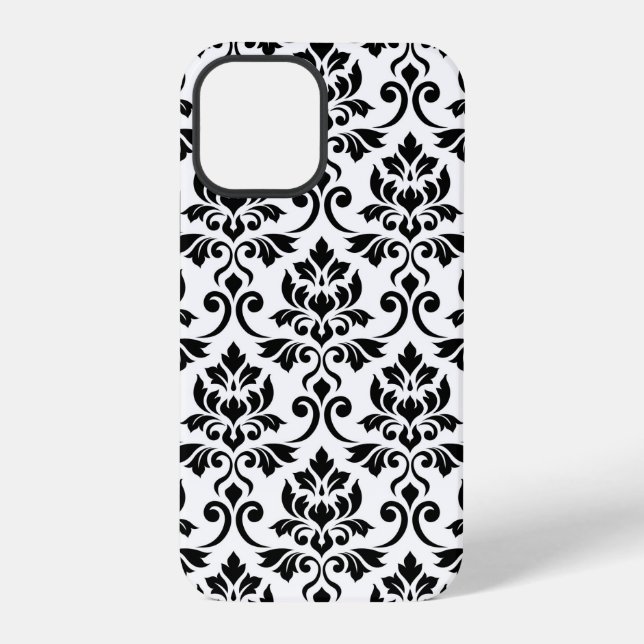 Coque iPhone Feuille Damask Lg Motif noir sur blanc (Verso)