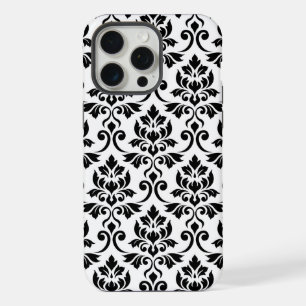 Coque iPhone 15 Pro Max Feuille Damask Lg Motif noir sur blanc