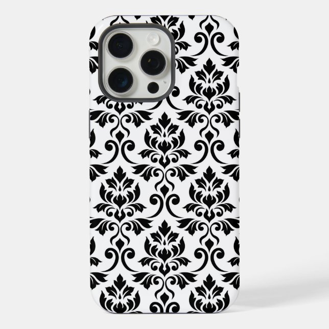 Coque iPhone Feuille Damask Lg Motif noir sur blanc (Verso)