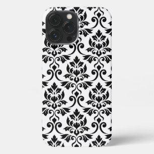 Etui iPhone 13 Pro Max Feuille Damask Lg Motif noir sur blanc