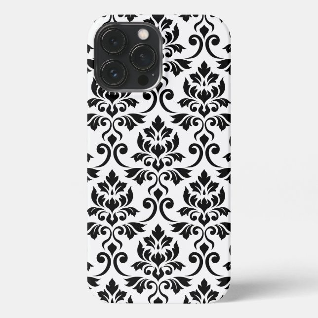 Coque iPhone Feuille Damask Lg Motif noir sur blanc (Verso)
