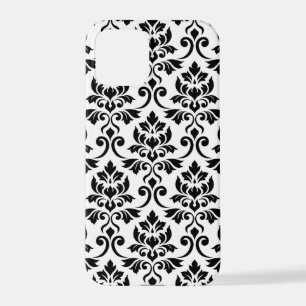 Coque iPhone 12 Pro Feuille Damask Lg Motif noir sur blanc