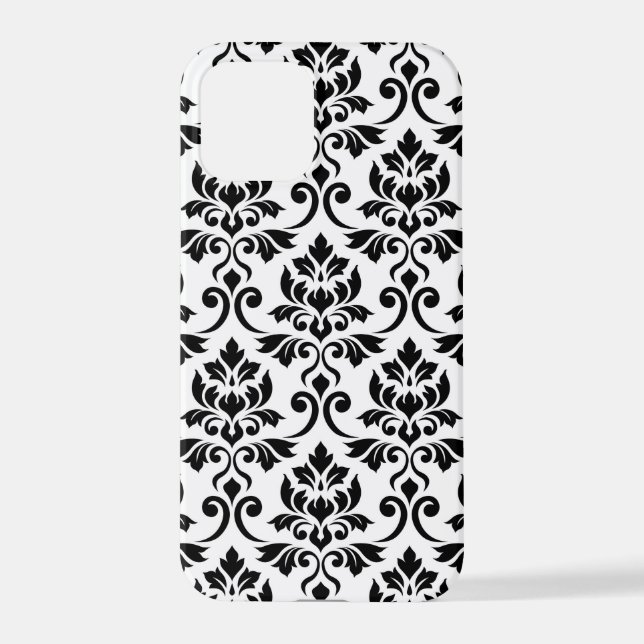 Coque iPhone Feuille Damask Lg Motif noir sur blanc (Verso)