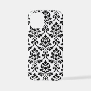 Coque iPhone 12 Mini Feuille Damask Lg Motif noir sur blanc