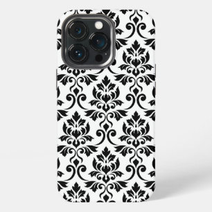 Etui iPhone 13 Pro Feuille Damask Lg Motif noir sur blanc