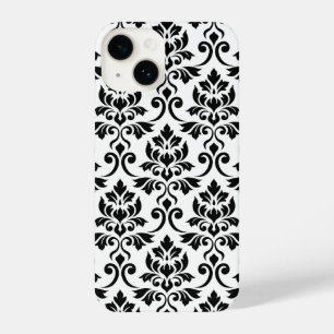 Coque Pour iPhone 14 Feuille Damask Lg Motif noir sur blanc