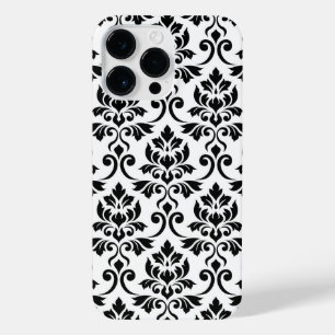 Coque Pour Pour iPhone 14 Pro Max Feuille Damask Lg Motif noir sur blanc