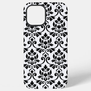Coque iPhone 12 Pro Max Feuille Damask Lg Motif noir sur blanc