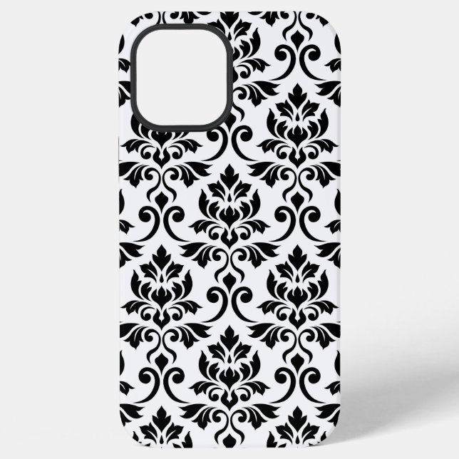 Coque iPhone Feuille Damask Lg Motif noir sur blanc (Verso)