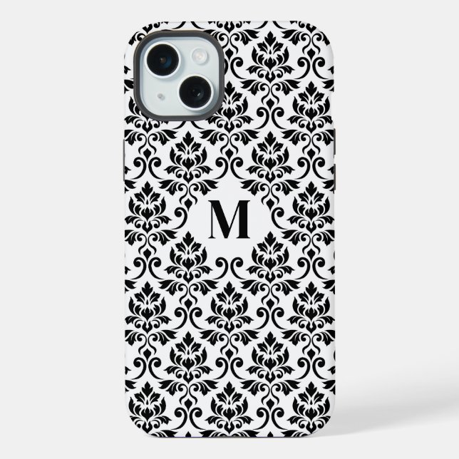Coque iPhone Feuille Damask Motif noir (personnalisé) (Verso)