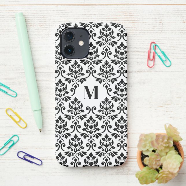 Coque iPhone Feuille Damask Motif noir (personnalisé) (Sur le bureau)