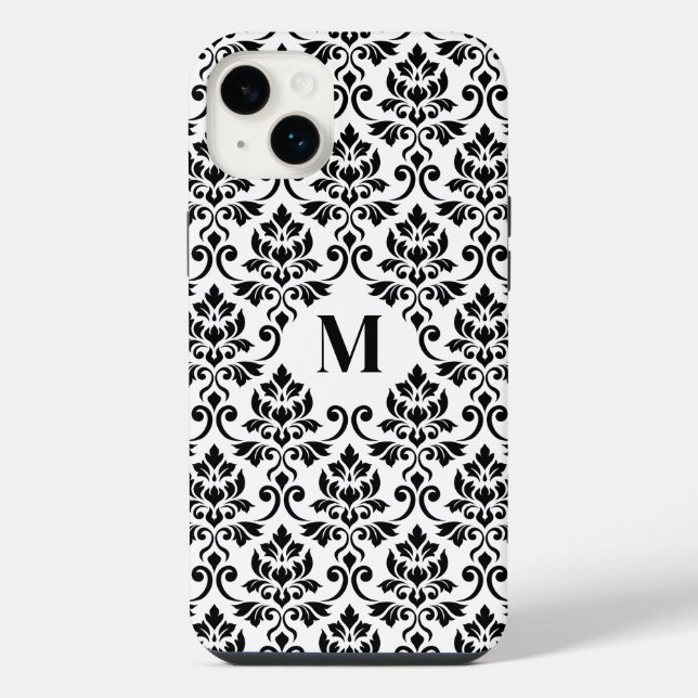 Coque iPhone Feuille Damask Motif noir (personnalisé) (Verso)