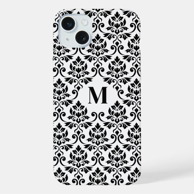 Coque iPhone Feuille Damask Motif noir (personnalisé) (Verso)