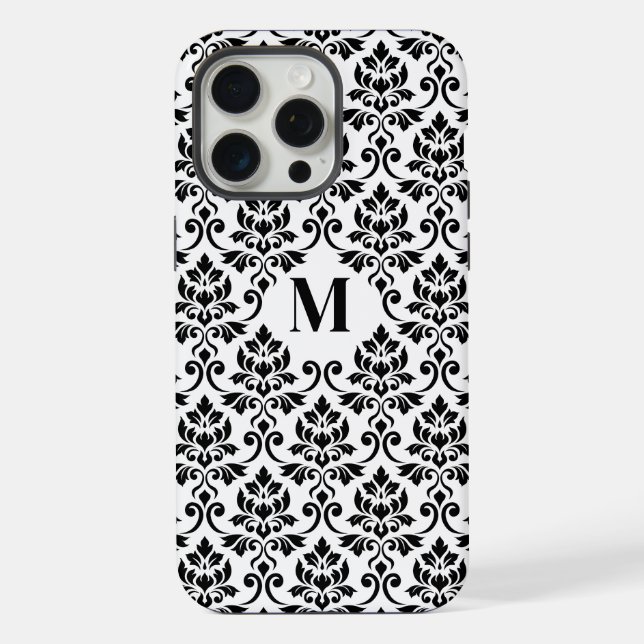 Coque iPhone Feuille Damask Motif noir (personnalisé) (Verso)
