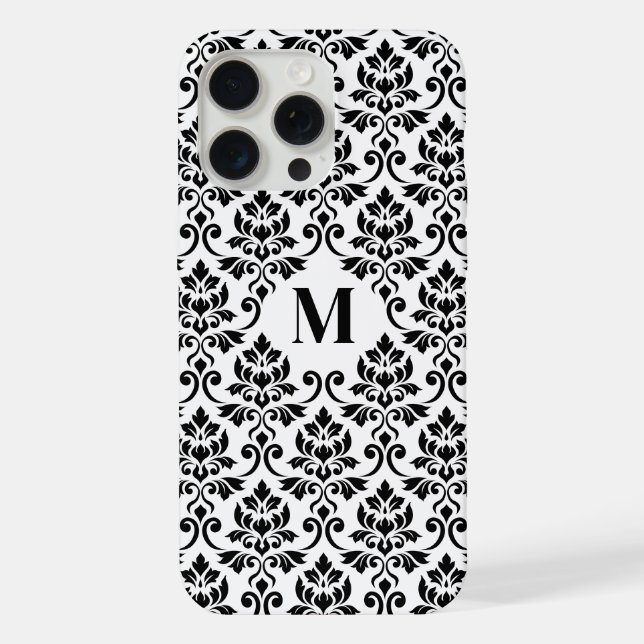 Coque iPhone Feuille Damask Motif noir (personnalisé) (Verso)