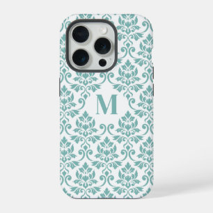 Coque iPhone 15 Pro Feuille Damask Motif Turquoise (personnalisé)