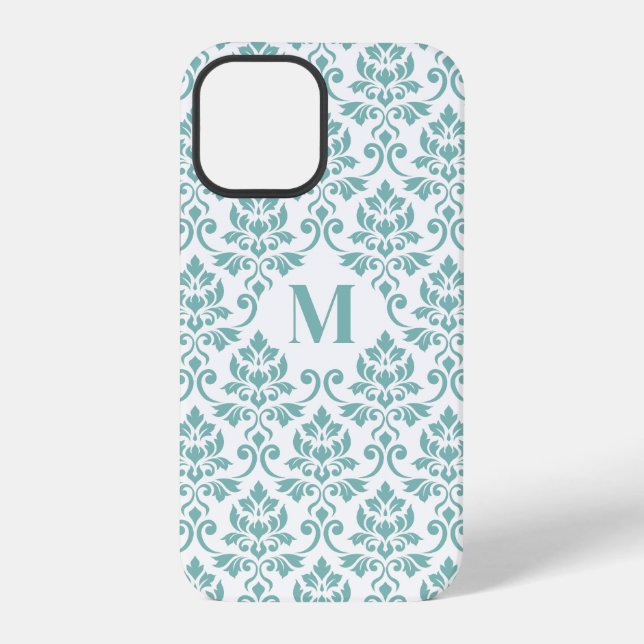 Coque iPhone Feuille Damask Motif Turquoise (personnalisé) (Verso)