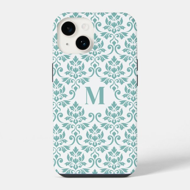 Coque iPhone Feuille Damask Motif Turquoise (personnalisé) (Verso)
