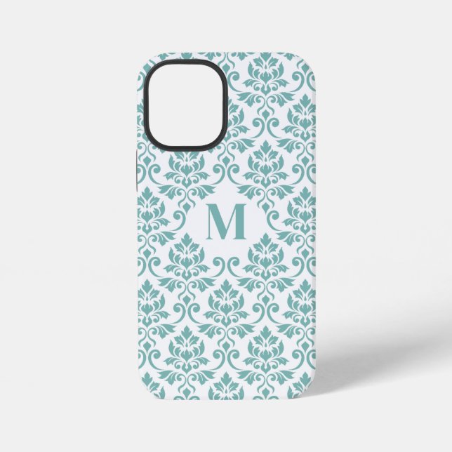 Coque iPhone Feuille Damask Motif Turquoise (personnalisé) (Verso)