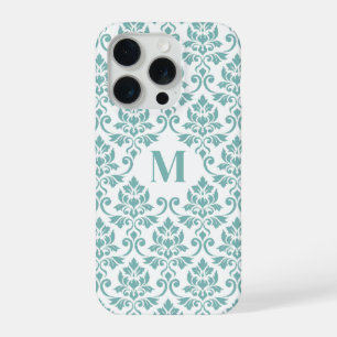 Coque iPhone 15 Pro Feuille Damask Motif Turquoise (personnalisé)