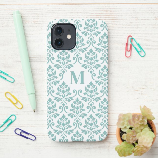 Coque iPhone Feuille Damask Motif Turquoise (personnalisé) (Sur le bureau)