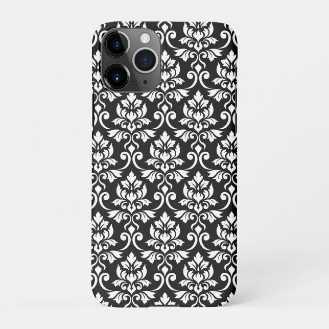 Coque iPhone Feuille Damask Patte blanc sur noir (Dos)