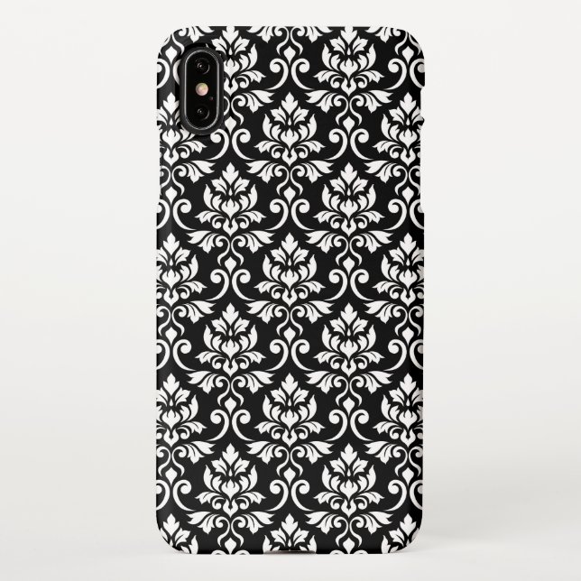 Coque iPhone Feuille Damask Patte blanc sur noir (Dos)